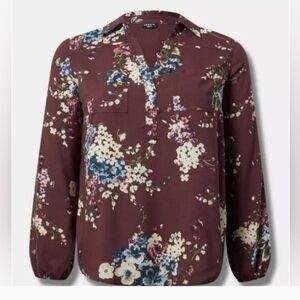 Torrid Harper Challis Collard Long Sleeve Blouse Size 1X NWT